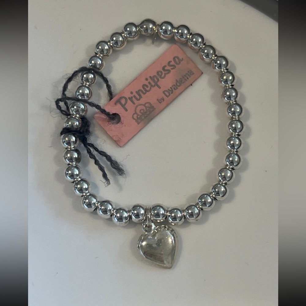 Sterling Silver Italian Ball Bracelet w/ heart Charm